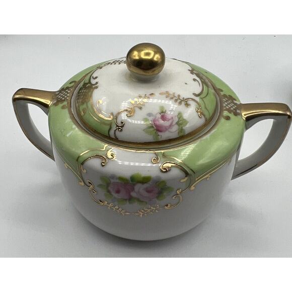 Teapot Nippon Square Plate Gold Trim Handles Rose Design Porcelain Hand Painted - Picture 6 of 12